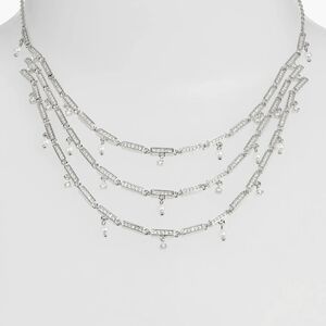 GORGEOUS NORDSTROM Silver 3 Layered CZs PEARLS Necklace With Free Nadri Earrings